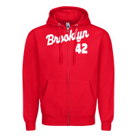 Red brooklyn 42 Zipper Hoodie - PixelWave