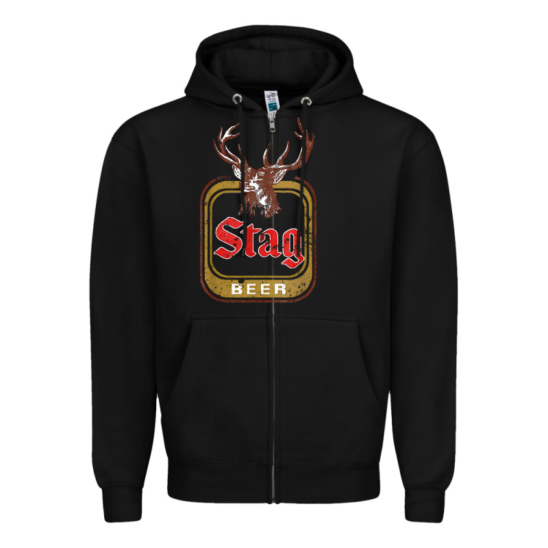 Vintage Stag Beer, Distressed Zipper Hoodie by Craftify | Teevron