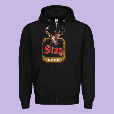 Vintage Stag Beer, Distressed Zipper Hoodie Designed By Craftify