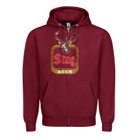 Burgundy Vintage Stag Beer, distressed Zipper Hoodie - Craftify