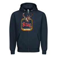 Navy Vintage Stag Beer, distressed Zipper Hoodie - Craftify