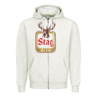 Oatmeal Heather Vintage Stag Beer, distressed Zipper Hoodie - Craftify