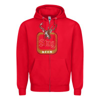 Red Vintage Stag Beer, distressed Zipper Hoodie - Craftify