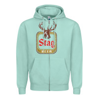Seafoam Vintage Stag Beer, distressed Zipper Hoodie - Craftify