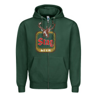 Sports Green Vintage Stag Beer, distressed Zipper Hoodie - Craftify