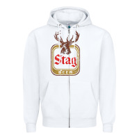 White Vintage Stag Beer, distressed Zipper Hoodie - Craftify