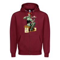 Burgundy Zombie Pin Up Girl Halloween Zipper Hoodie - Craftify