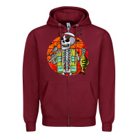Burgundy skeleton fishing lover moon halloween costume fish Zipper Hoodie - Craftify