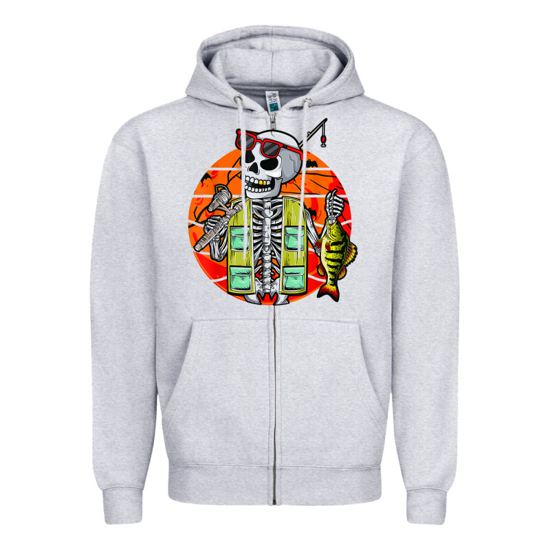 Skeleton Fishing Lover Moon Halloween Costume Fish Zipper Hoodie by Craftify | Teevron