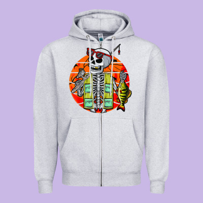 Skeleton Fishing Lover Moon Halloween Costume Fish Zipper Hoodie Designed By Craftify