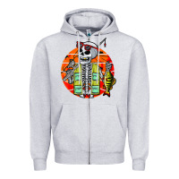 Heather Grey skeleton fishing lover moon halloween costume fish Zipper Hoodie - Craftify