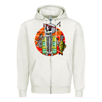 Oatmeal Heather skeleton fishing lover moon halloween costume fish Zipper Hoodie - Craftify