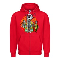 Red skeleton fishing lover moon halloween costume fish Zipper Hoodie - Craftify