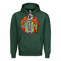 Sports Green skeleton fishing lover moon halloween costume fish Zipper Hoodie - Craftify