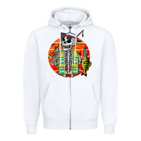 White skeleton fishing lover moon halloween costume fish Zipper Hoodie - Craftify