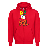 Red De La Soul Print Zipper Hoodie - Craftify