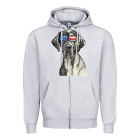 Heather Grey great dane sunglasses american usa flag 4th of july fourth t shirt Zipper Hoodie - InspiraDesign
