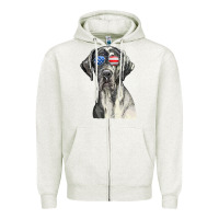 Oatmeal Heather great dane sunglasses american usa flag 4th of july fourth t shirt Zipper Hoodie - InspiraDesign
