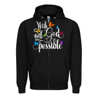 Black With God All Things Are Possible  Religious Butterfly Art Zipper Hoodie - InspiraDesign