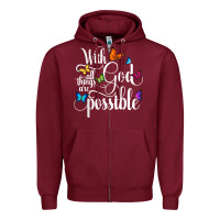 Burgundy With God All Things Are Possible  Religious Butterfly Art Zipper Hoodie - InspiraDesign