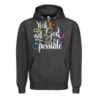 Charcoal Heather With God All Things Are Possible  Religious Butterfly Art Zipper Hoodie - InspiraDesign