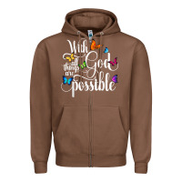 Chestnut With God All Things Are Possible  Religious Butterfly Art Zipper Hoodie - InspiraDesign