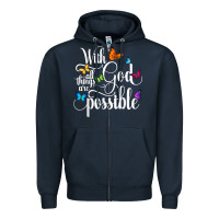 Navy With God All Things Are Possible  Religious Butterfly Art Zipper Hoodie - InspiraDesign