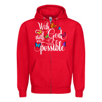 Red With God All Things Are Possible  Religious Butterfly Art Zipper Hoodie - InspiraDesign