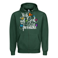Sports Green With God All Things Are Possible  Religious Butterfly Art Zipper Hoodie - InspiraDesign