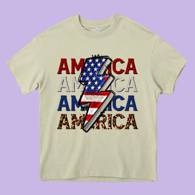 America With Lightning Bold Heavy Core Tee Designed By Cowgirlartshop