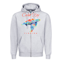 Heather Grey Cedar Key Florida Watercolor Sea Turtle Sweatshirt Zipper Hoodie - InspiraDesign