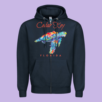Cedar Key Florida Watercolor Sea Turtle Sweatshirt Zipper Hoodie Designed By Inspiradesign