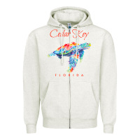 Oatmeal Heather Cedar Key Florida Watercolor Sea Turtle Sweatshirt Zipper Hoodie - InspiraDesign