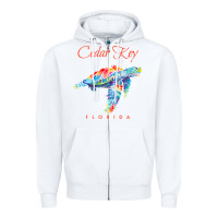 White Cedar Key Florida Watercolor Sea Turtle Sweatshirt Zipper Hoodie - InspiraDesign