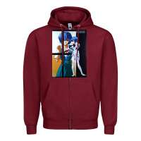 Burgundy Neon Genesis Evangelion Rei Ayanami Zipper Hoodie - InspiraDesign