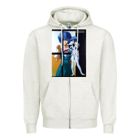 Oatmeal Heather Neon Genesis Evangelion Rei Ayanami Zipper Hoodie - InspiraDesign