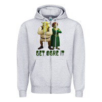 Heather Grey Shrek Fiona & Shrek Get Ogre It Text Poster Zipper Hoodie - InspiraDesign