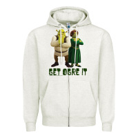 Oatmeal Heather Shrek Fiona & Shrek Get Ogre It Text Poster Zipper Hoodie - InspiraDesign