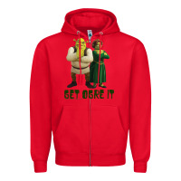 Red Shrek Fiona & Shrek Get Ogre It Text Poster Zipper Hoodie - InspiraDesign