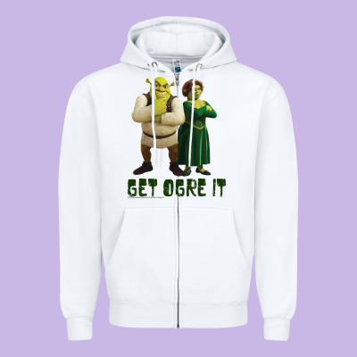 Shrek Fiona & Shrek Get Ogre It Text Poster Zipper Hoodie Designed By Inspiradesign