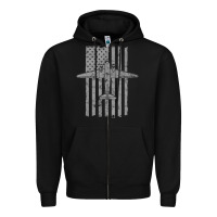 Black C-47 Skytrain Wwii Transport Airplane Vintage Flag Zipper Hoodie - InspiraDesign