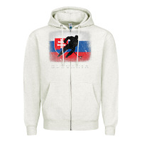 Oatmeal Heather Slovakia Ice Hockey Slovak Flag Zipper Hoodie - InspiraDesign