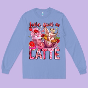 Love You Latte Valentine Cupid Long Sleeve Tee Designed By Cowhidedigitalart
