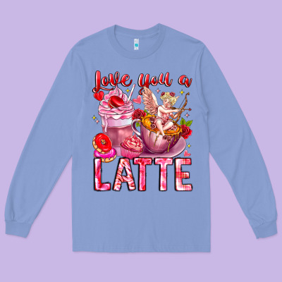 Love You Latte Valentine Cupid Long Sleeve Tee Designed By Cowhidedigitalart