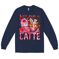 Navy Love You Latte Valentine Cupid Long Sleeve Tee - CowhideDigitalArt