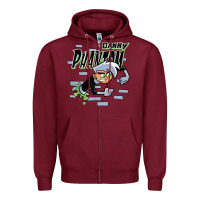 Burgundy Danny Phantom Coming Through Brick Wall Zipper Hoodie - InspiraDesign