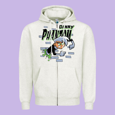 Danny Phantom Coming Through Brick Wall Zipper Hoodie Designed By Inspiradesign