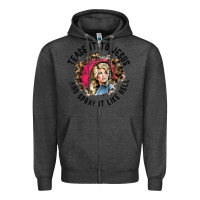Charcoal Heather tease it to jesus and spray it like hell leopard western raglan baseba Zipper Hoodie - ArtChic