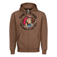 Chestnut tease it to jesus and spray it like hell leopard western raglan baseba Zipper Hoodie - ArtChic