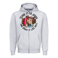 Heather Grey tease it to jesus and spray it like hell leopard western raglan baseba Zipper Hoodie - ArtChic